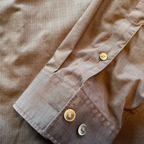 Calvin Klein - dark navy with black and light teal green plaid - button down - Picture 6 of 8